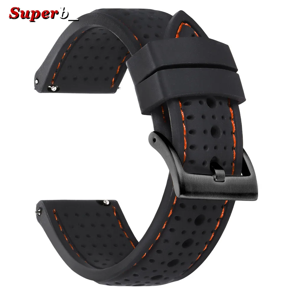 Breathable Silicone Sports Watchband - Soft, Waterproof, Rubber Wrist Strap