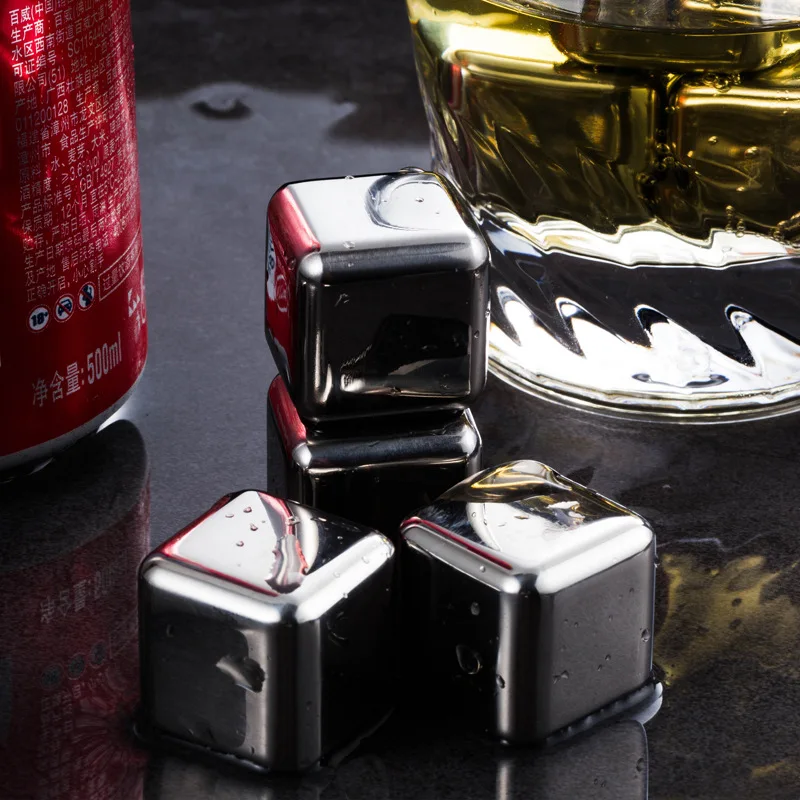 Stainless Steel Ice Cubes Set Reusable Chilling Stones for Whiskey Wine Wine Cooling Cube Rock Party Bar Tool 304 SGS With Clip