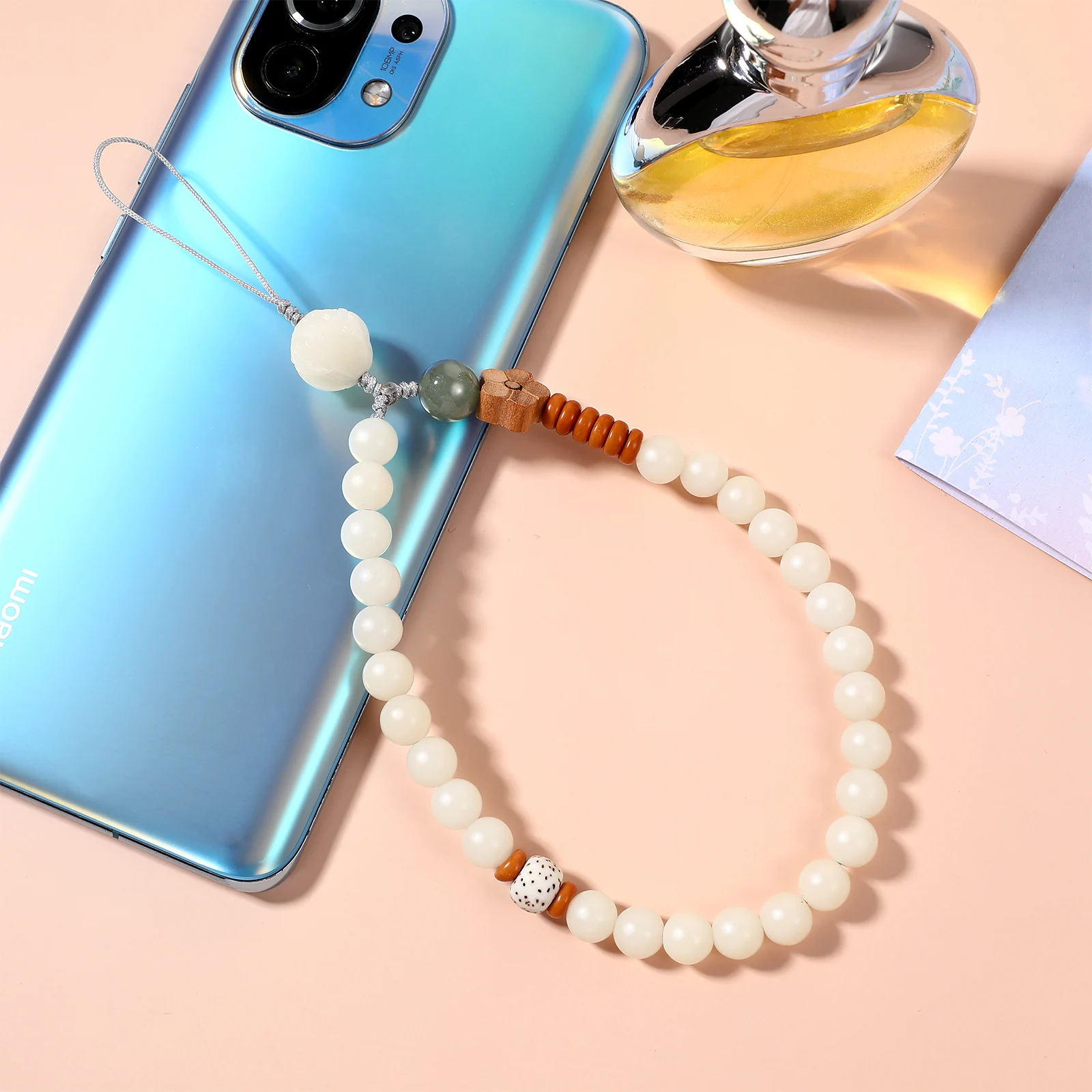 UKCOCO White Jade Bodhi Phone Short Chain Creative Phone Lanyard Bracelet Phone Strap Decoration Wrist Chain Chinese Style