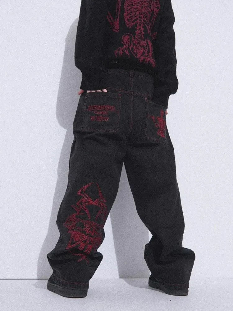 00s paint skullパンツ Skull geometric gothic pattern popular street high-waisted