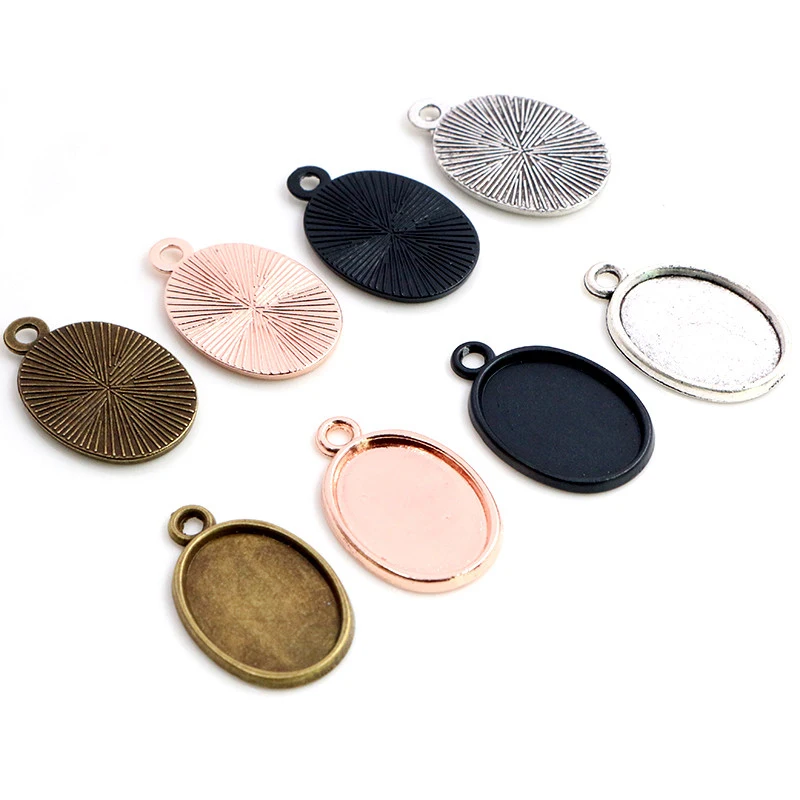 10 stücke 13x18mm Innere Größe Antike Silber Überzogene 4 Farben Einfache Cameo Cabochon Basis Einstellung Charms Anhänger halskette erkenntnisse