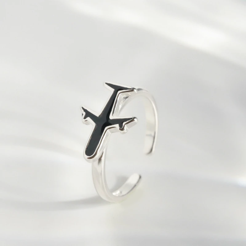 

Sterling Silver Black Airplane Ladies Ring, Fashion Trend Small Airplane