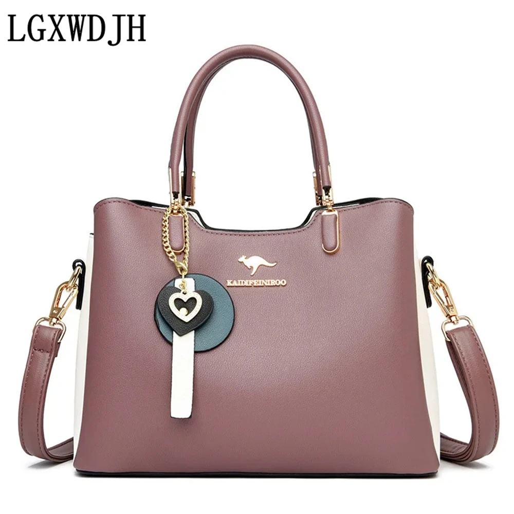 Large Capacity PU leather color matching women's shoulder bag Sewing line business crossbody bags for women Fashion new Handbag