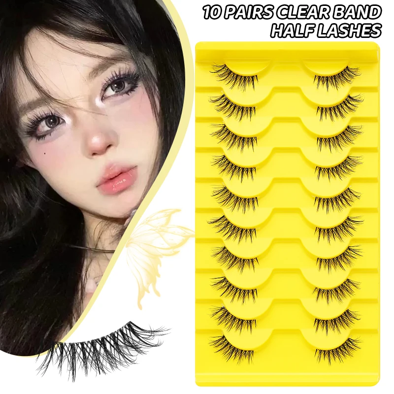 DINGSEN 10 Paar halbe Wimpern, weiche, zarte, natürliche, transparente halbe Wimpern, natürlicher Look, flauschige Beauty Cilios 3D Winged Strip Lashes – Detail 2