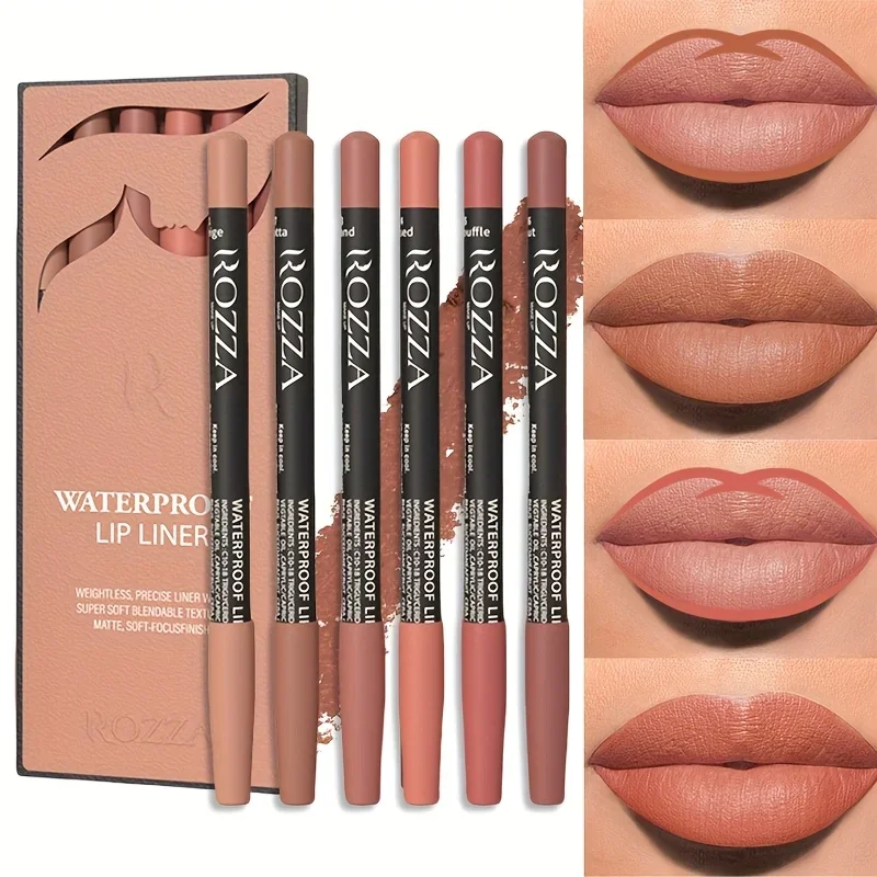 6Pcs Nude Lip Liner Set Waterproof Matte Long-Lasting Finish Lip Pencil Daily Makeup Nude Liners lip liner set