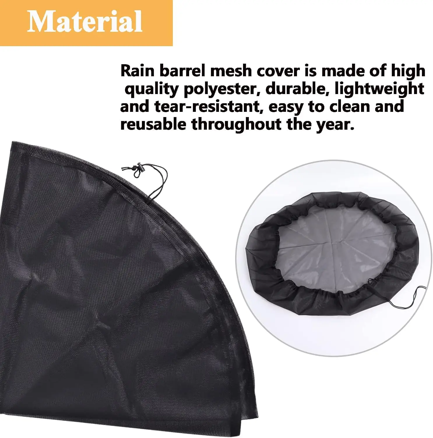 Rain Barrel Cover Mesh With Drawstring Water Collection Buckets Netting Screen 1 Pcs