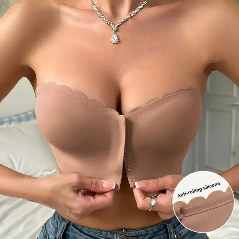 Front button underwear bra no underwire smooth breathable comfortable solid color gathering no trace invisible 2