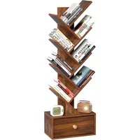 8 Tier Tree Bookshelf with Drawer, Free Standing Wood Bookcase for Narrow Space, Storage Organizer Bookshelves for Books 1