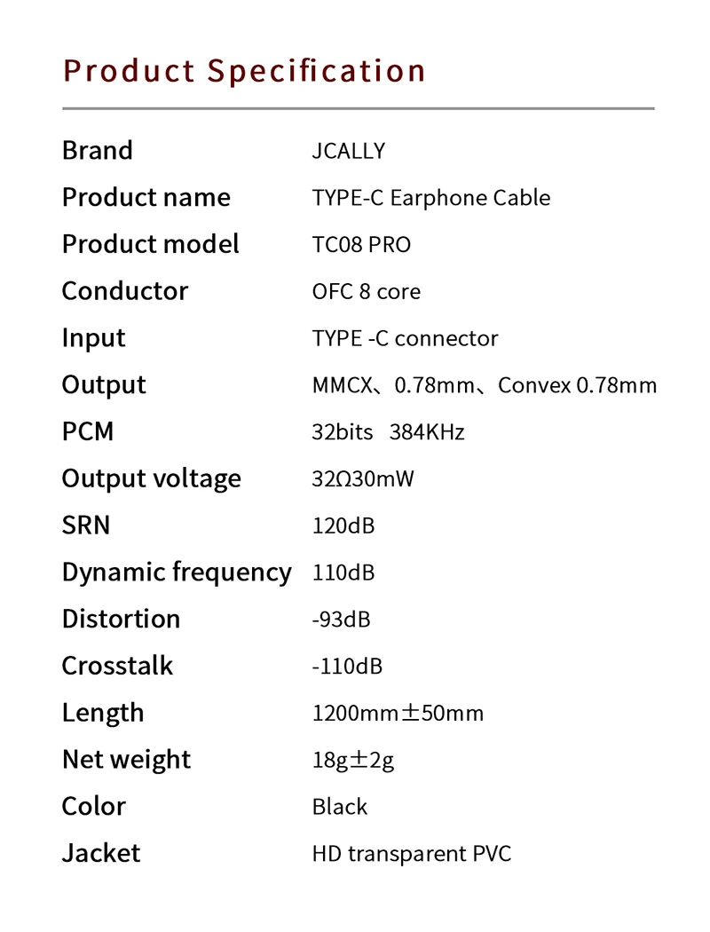JCALLY Black TC08 PRO Silver Plated TYPE-C Earphone Upgrade Cable With MIC MMCX 2Pin 0.75/0.78 QDC for KZ CCA KBEAR TRN 7HZ TFZ — view 6