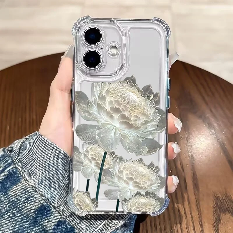 Floral Lotus Pattern Soft Clear Phone Case