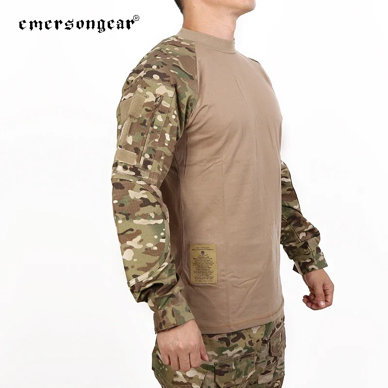 Emersongear Tactical Combat Shirts Mens Tops Outdoor Hunting Tshirts Airsoft Clothing Long Sleeves Camoflage T-shirt Hiking MC
