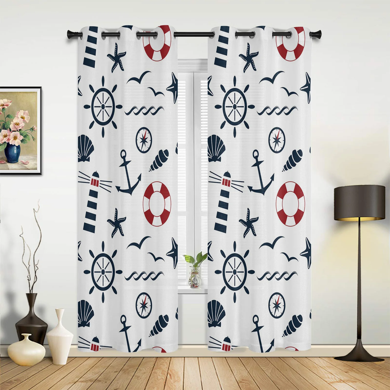 Anchor Lighthouse Compass Curtains for Bedroom Living Room Drapes