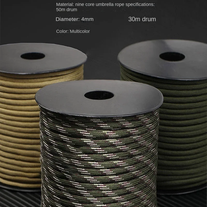30/50/100m 650lb Paracord 군사 9 가닥 4mm 긴급 생존 낙하산 로프 DIY 만들기 끈 야외 캠핑 하이킹
