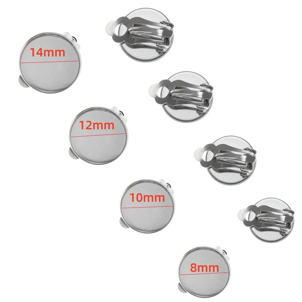 10 Stück 8/10/12/14mm Edelstahl runde Ohrclip Basis Cabochon Lünette nicht durchbohrte Tablett Ohrringe Clips für DIY Schmuck herstellung – Detail 1