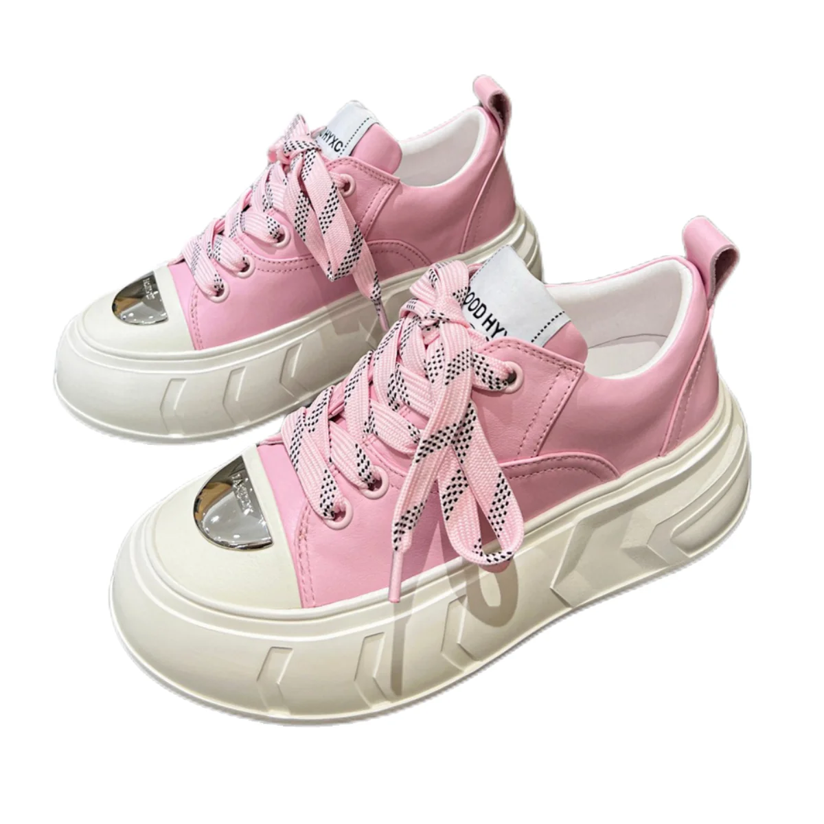 

European station genuine leather women's shoes spring 2023 new round-headed high-heeled platform shoes casual sneakers trend
