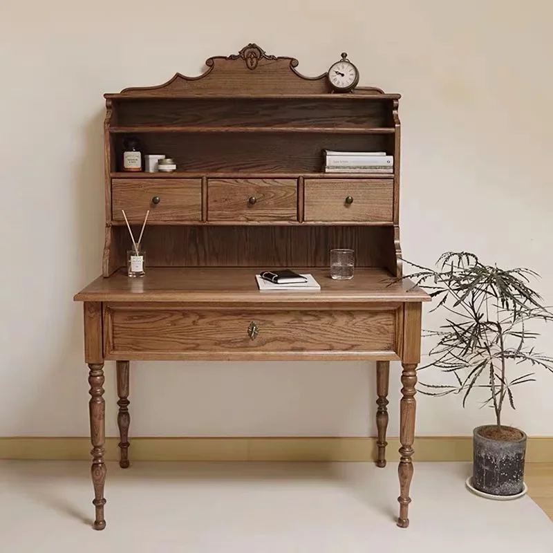 Mesa retro de madeira maciça vintage, carvalho rural americano, mesa integrada de aprendizagem, mobília high-end, mobília americana