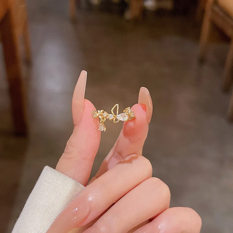 

Japanese and Korean Style Micro-Inlaid Crystal Zircon Pearls Flowers Openings Adjustable Stylish Index Finger Ring Female Ins Po