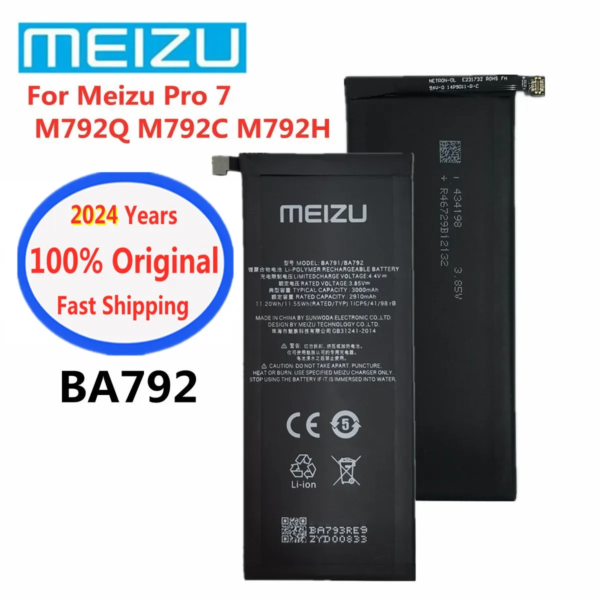 

2024 Years 3000Ah BA792 Original Battery For Meizu Pro7 Pro 7 M792Q M792C M792H Phone Battery In Stock Fast Shipping