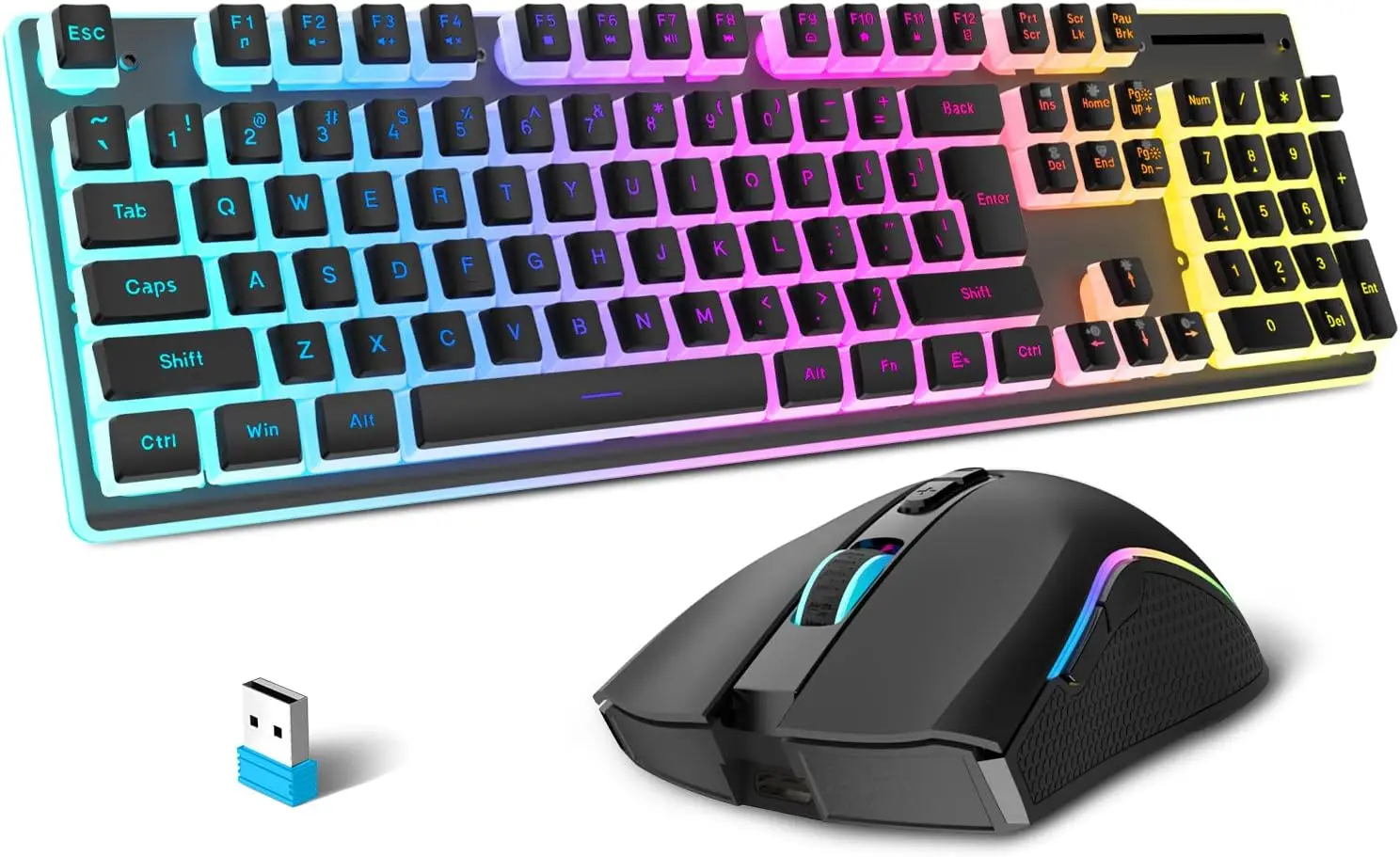 MAMBASNAKE L96 무선 키보드 마우스 콤보, 3000mAh 충전식 RGB 풀 사이즈, 푸딩 키캡, 4800DPI 광학 마우스, K10