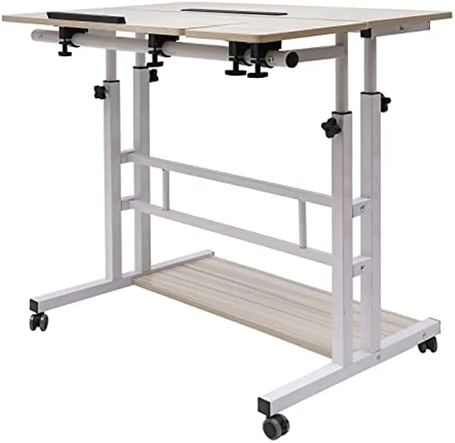 White Mobile Stand Up Desk Adjustable Laptop with Wheels 4 in 1 Rolling Table Home Office Table Standing 5