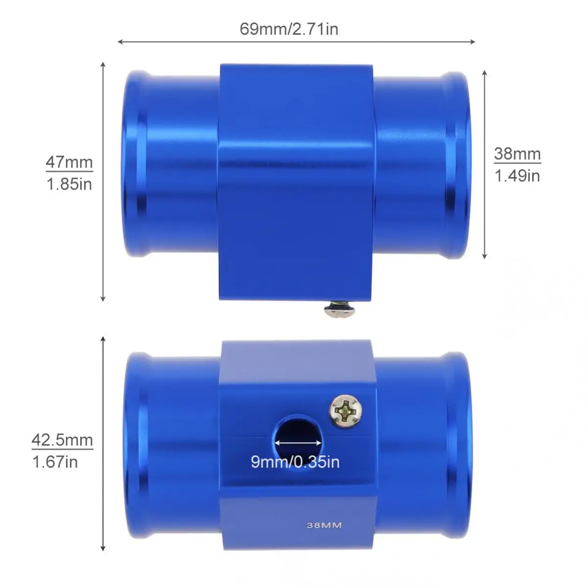 1pcs Blue Water Temperature Temp Sensor Guage Adapter 38mm Aluminium with Clamps Suitable for Car