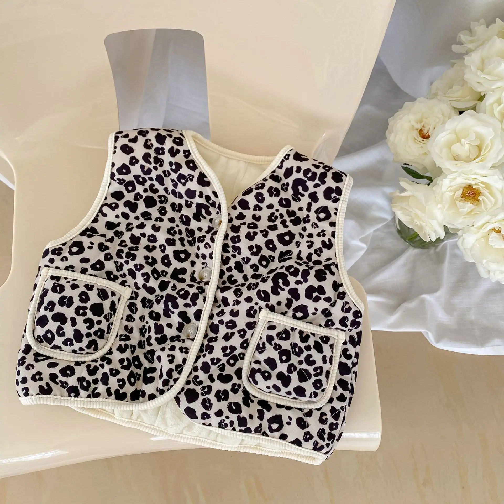 Winter New Baby Sleeveless Vest Floral Leopard Print Infant Girl Cotton Cardigan Coat Toddler Thick Warm Tops Baby Clothes fur vest