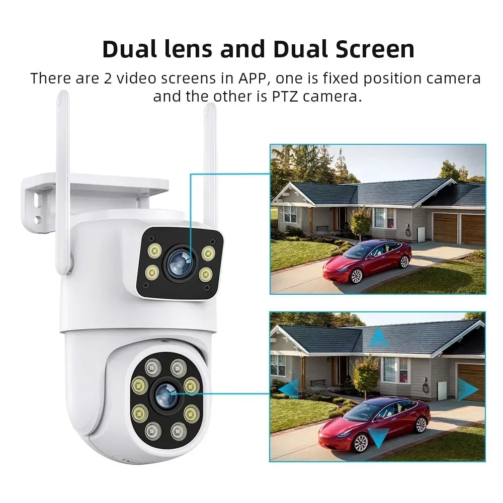 EseeCloud 4K 8MP Dual Lens Dual Screens Mini Wireless PTZ Camera Two Way Audio Color Night Vision Outdoor Waterproof Wifi Camera