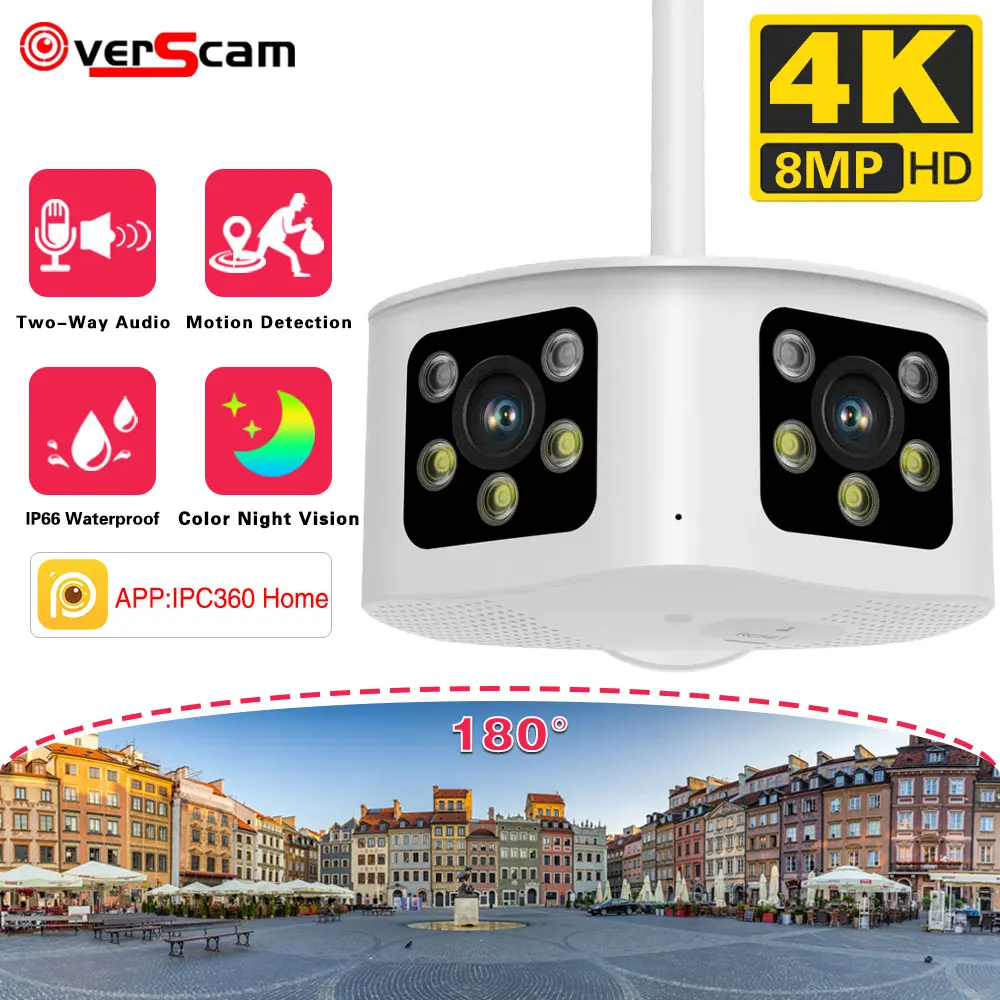 

4K 8MP Outdoor 180° Ultra Wide View Angle Panoramic WIFI Camera Dual Lens IP Camera AI Human Detection 6MP CCTV Security Camera