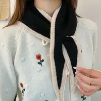 Versatile Color Blocking Wool-blend Knitted Triangle Cross Scarf Small Warm Korean Splicing Hood Scarf Shawl Neck Scarves Woman