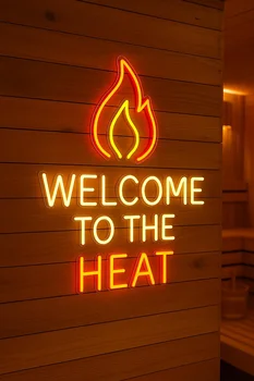 ป้ายนีออนซาวน่า, ยินดีต้อนรับสู่ความร้อน, การตกแต่งนีออนเวลาซาวน่า, ไม้กวาดอาบน้ํา, การตกแต่ง LED ต้นปาล์ม 1