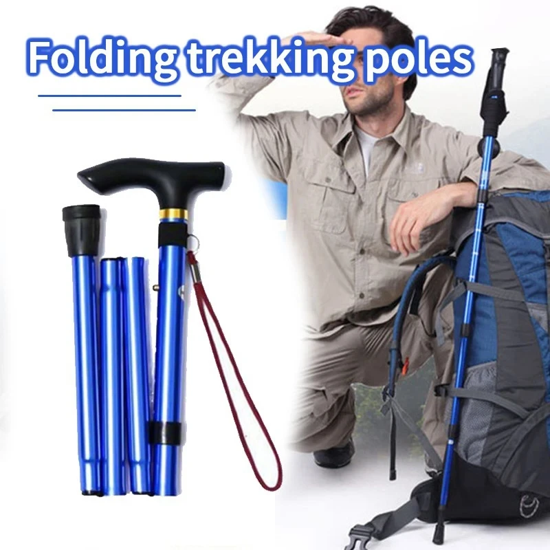 Trekking poles Walking stick hiking trekking poles trail ultralight 4 section adjustable aluminum alloy folding walking stick