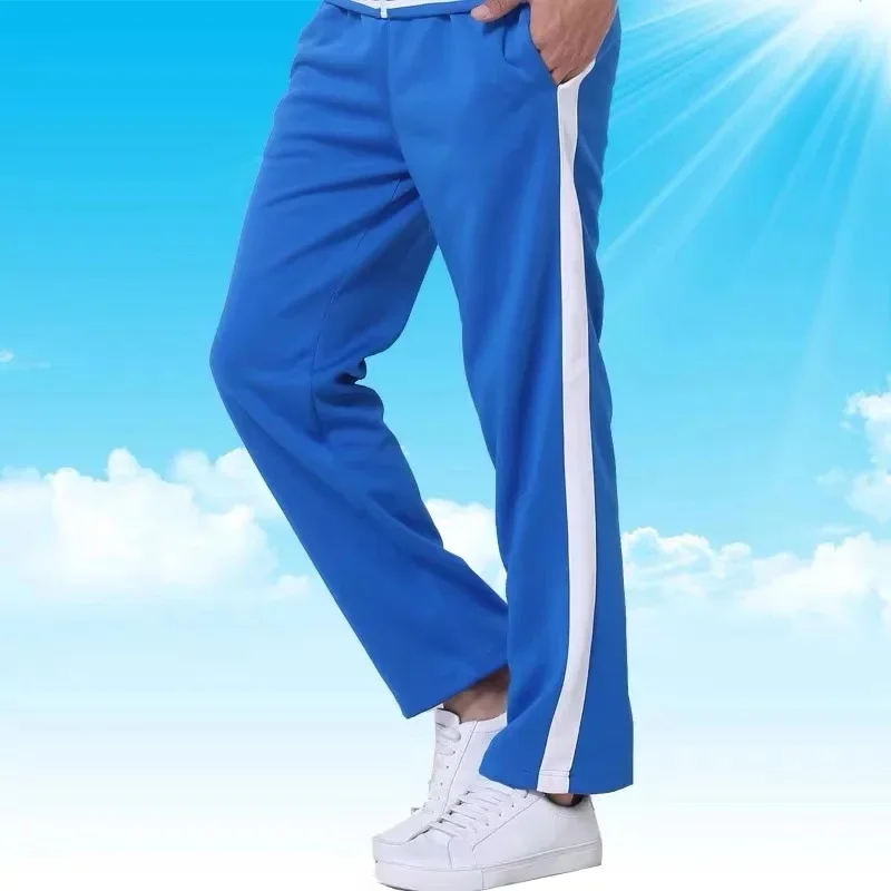 Loose Straight Leg Sports Pants for Square Dance Spring Summer Autumn Unisex Large Size Red Blue White Stripes School Pants