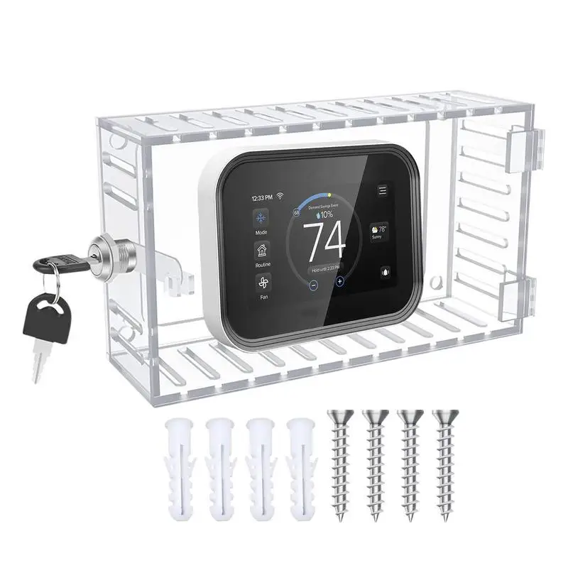 Transparent Thermostat Lock Box With 2 Keys - Acrylic Guard To Prevent Tampering, 20x12x5.7cm