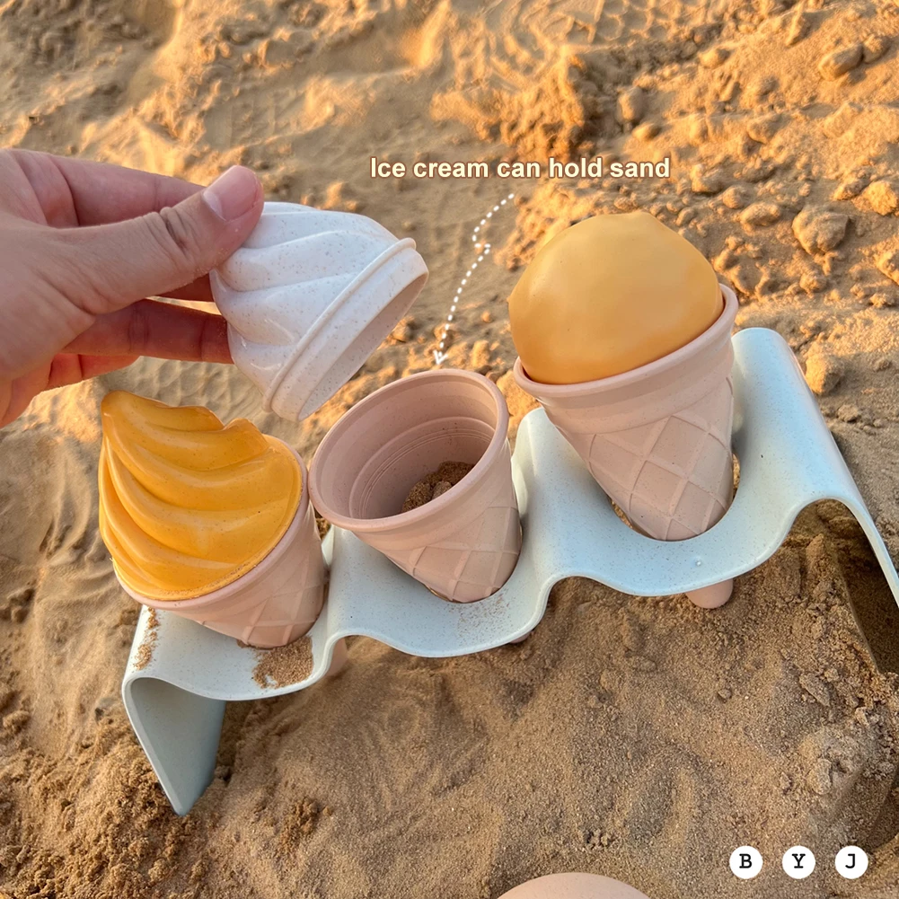 7pcs Children Beach Play Sand Tools Premium ABS Sandbox Tools Ice Cream Shape Beach Game Set Portable for Children Kids for Fun 5