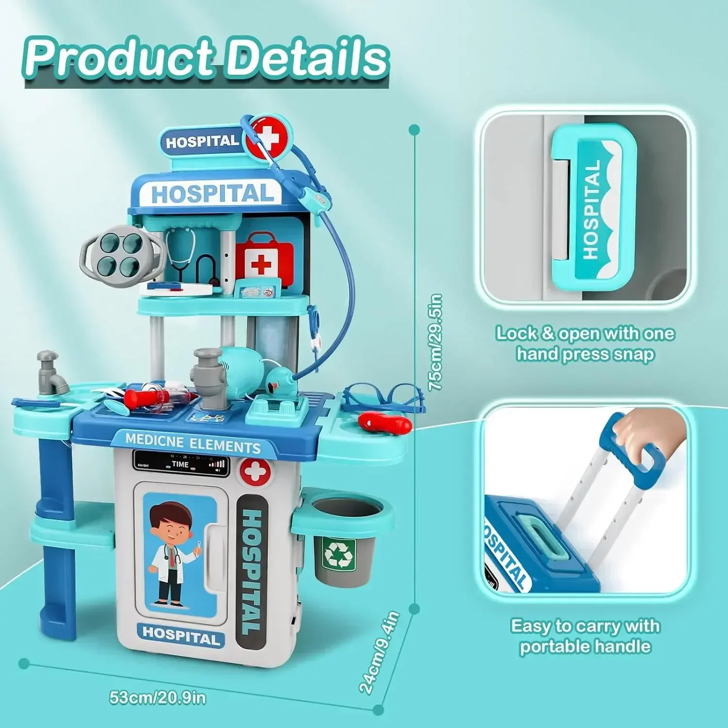 2 in 1 Doctor Kit for Kids Pretend Play Medical Station with Stethoscope Thermometer Sounds & Lights Doctor Toys for Boys Girls 2