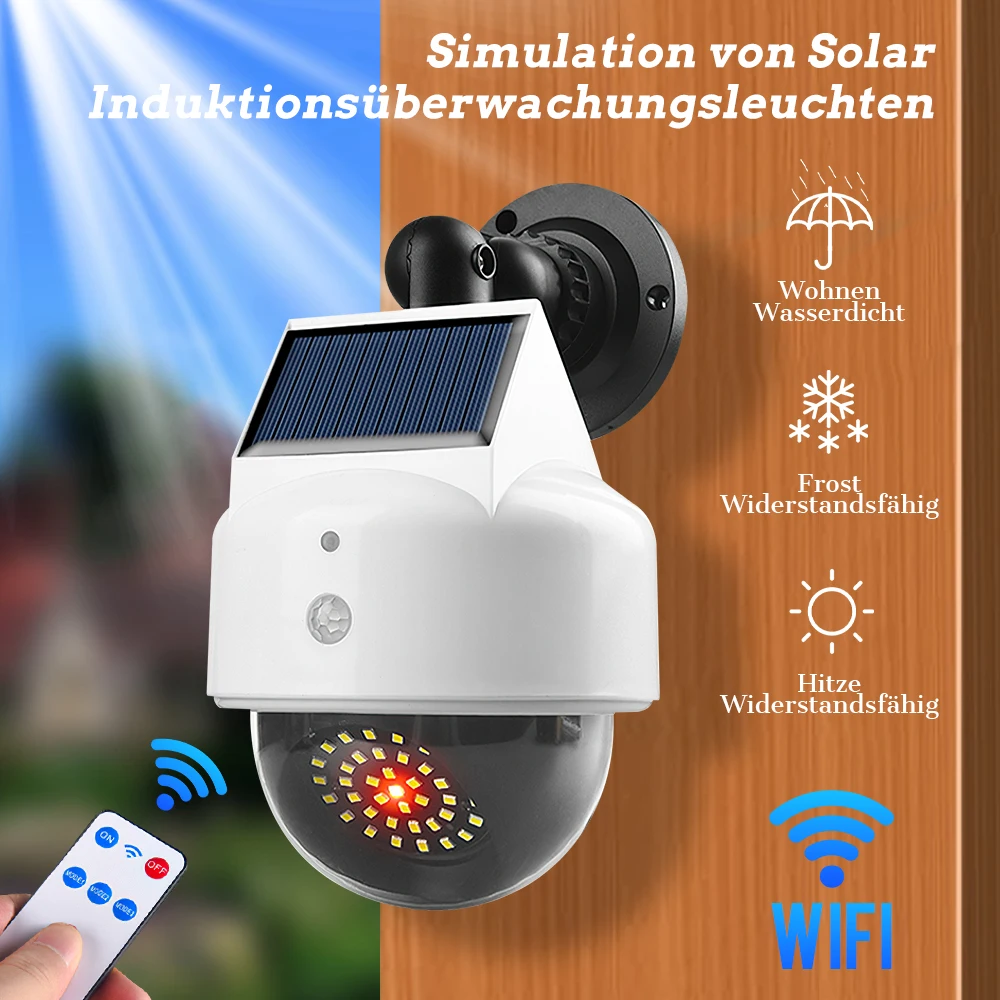 Outdoor Sensor Solar Lights Remote Control Powered Simulation Monitoring Wall Lamp Fake Security Camera for Porch Garden Patio 1