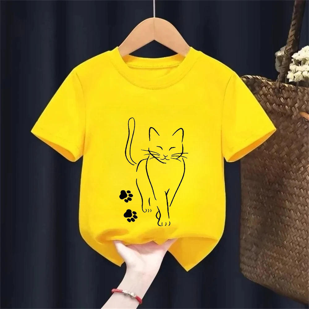 Kawaii Kitten Summer Kids T-Shirt - Cute Cartoon Cat Short Sleeve Tee