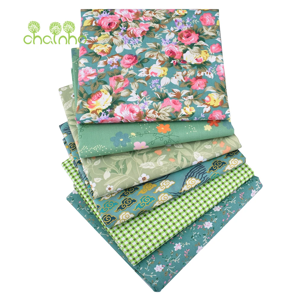 

Chainho,Printed Twill Weave Cotton Fabric,Patchwork Cloth,DIY Sewing Quilting Material,Green Floral Series,4 Specification,2C61