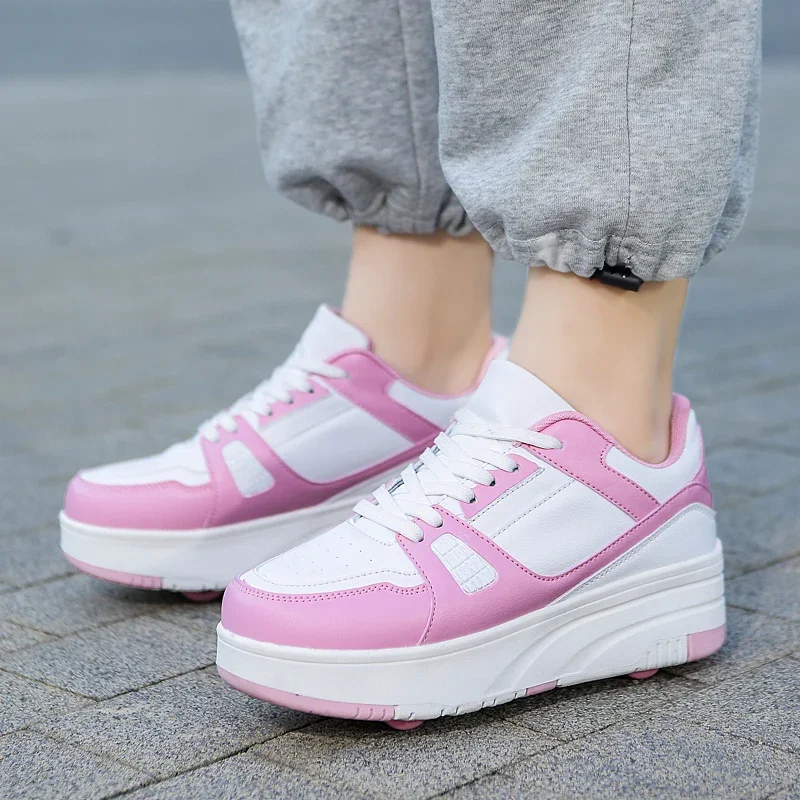 Kids Roller Skate Shoes Kids Shoes With 4 Wheels Girls Boys Children Rollerskates Outdoor Deformation Sports Skating Shoes Fashion Gift