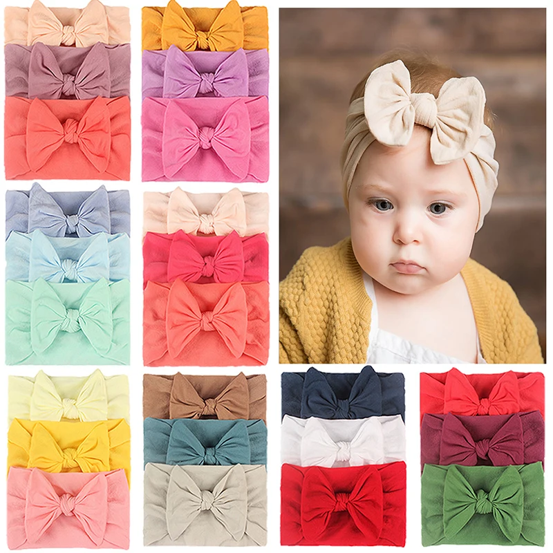 

3/4/5/6Pcs/set Cute Bowknot Baby Headband Turban Solid Color Newborn Baby Girls Elastic Hair Bands Soft Nylon Hair Accessories