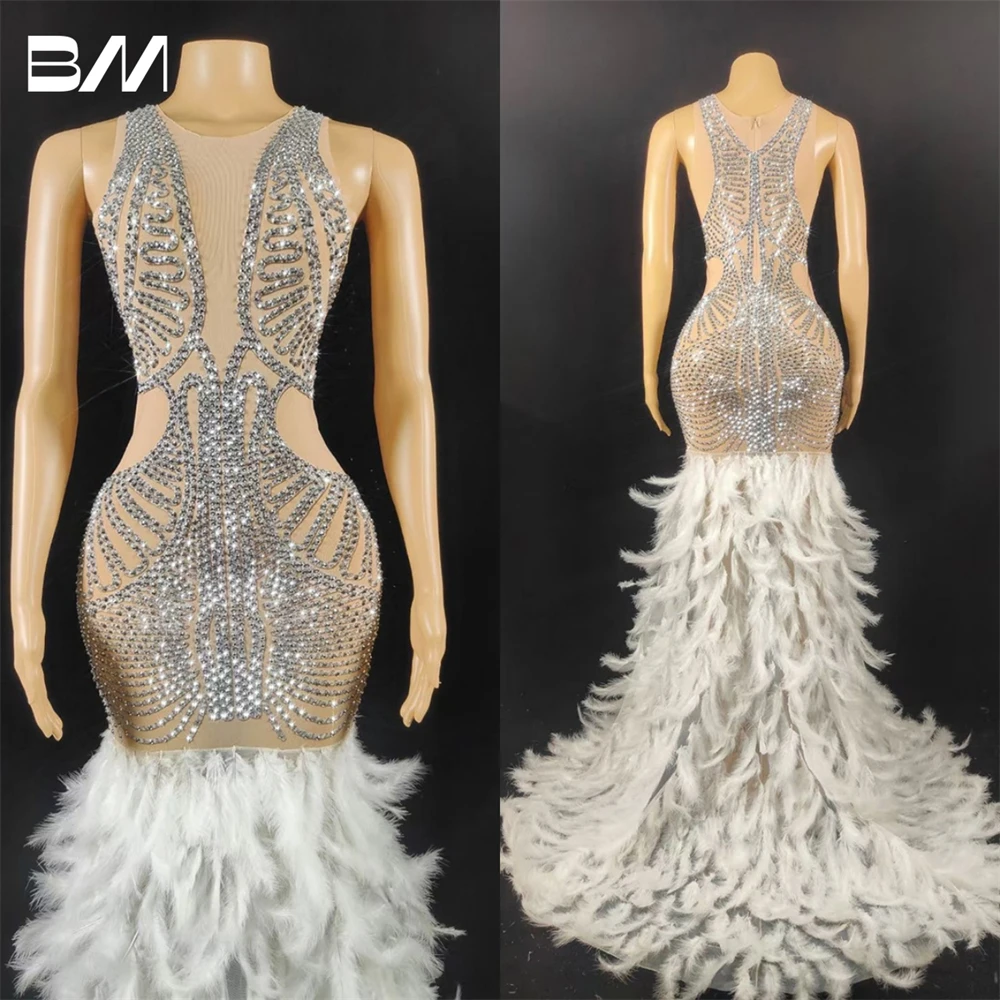 

Mermaid Beads Illusion Prom Dresses Robe De Soriee Formal Occasion Gown Real Images Luxury Feathered Long Evening Dress