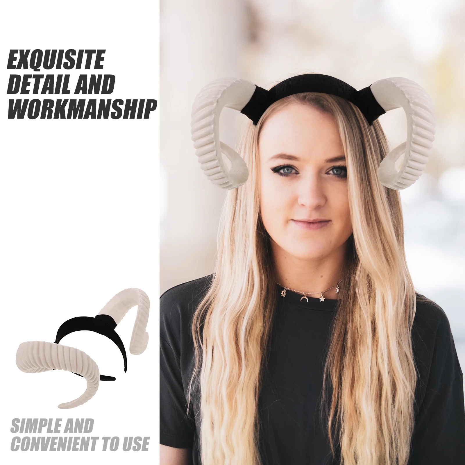 Head Bands Headdress for Party Hair Hoop Cosplay Black Sheep Headwear Horn Man Performance with Gold Cosplay Party Accessory
