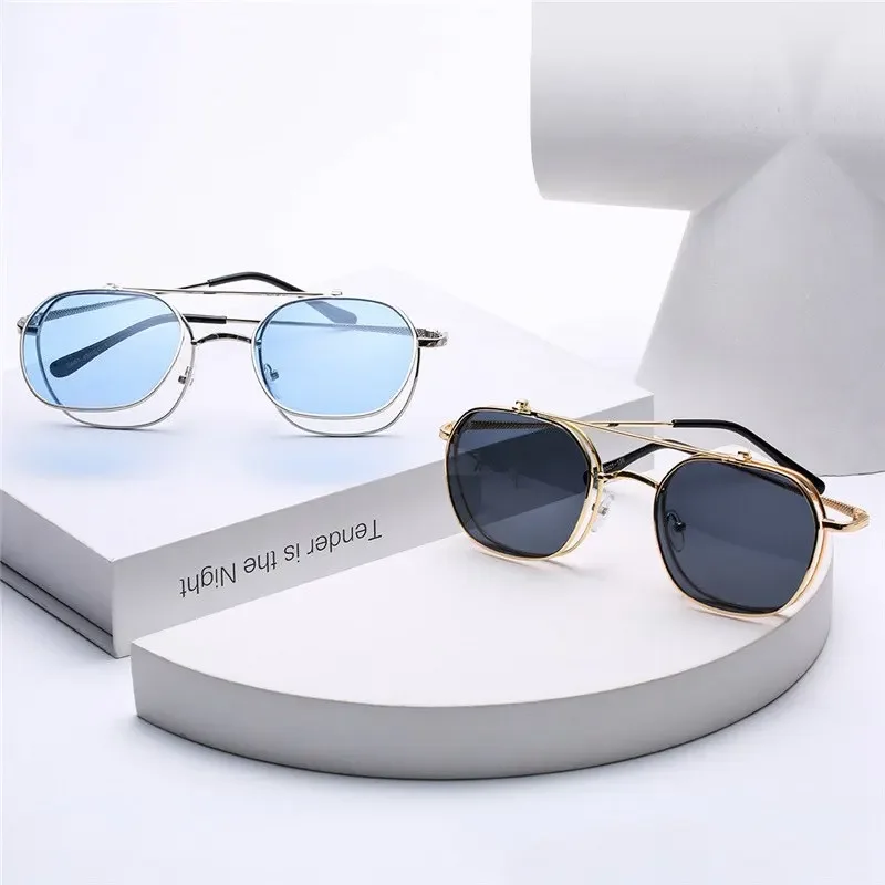 Vintage Flip Up Punk Round Sunglasses Women's Luxury Funny Driver Sun Glasses Shades for Women UV400 2024 Retro Eyewear SG048 2