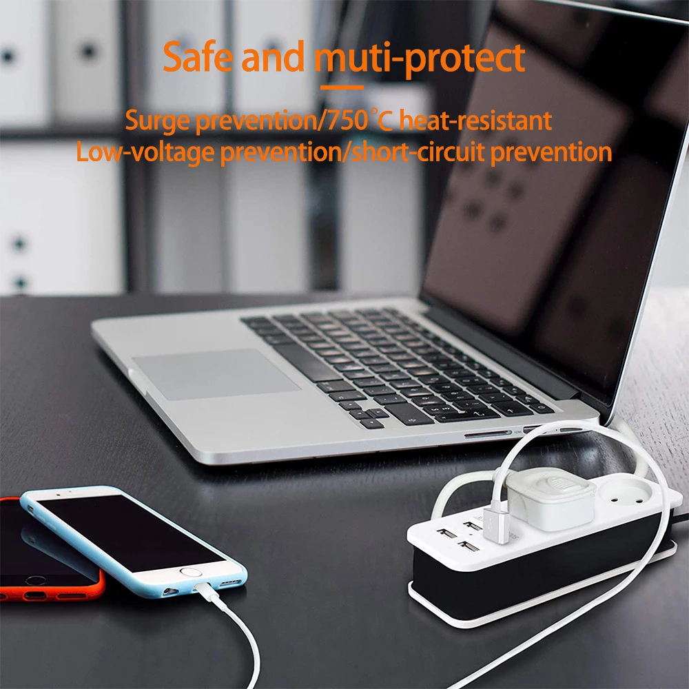 Power Strip EU Plug 1.5M Extension Cable 4USB Port Charger Portable AC Adapter