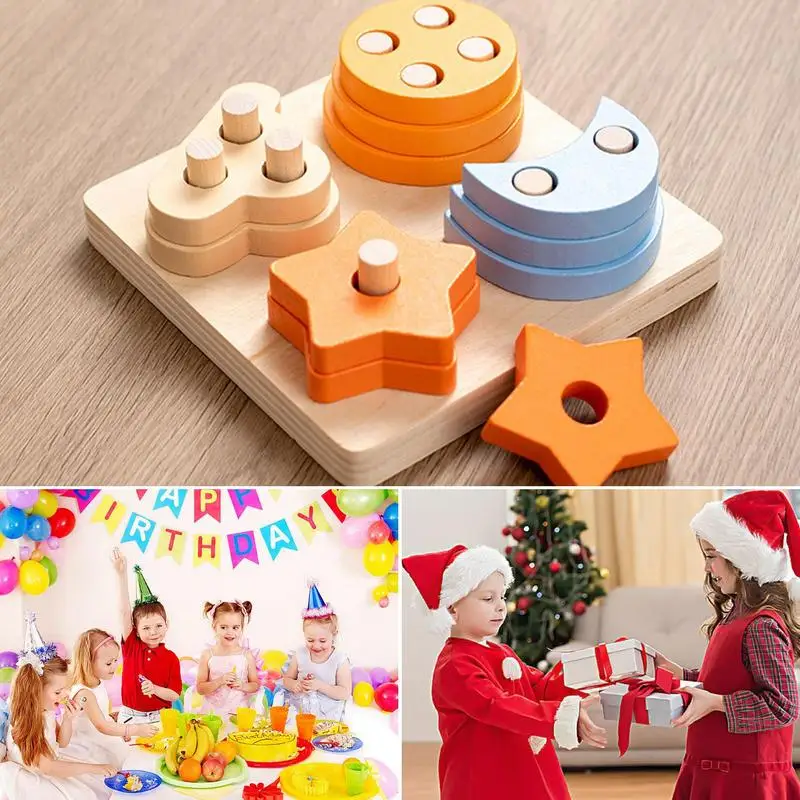 

Shape Sorter Toy Eco-friendly Wood Color & Shape Recognition Stacker Montessori Toys for Toddlers Wooden Sorting Stacking Toys