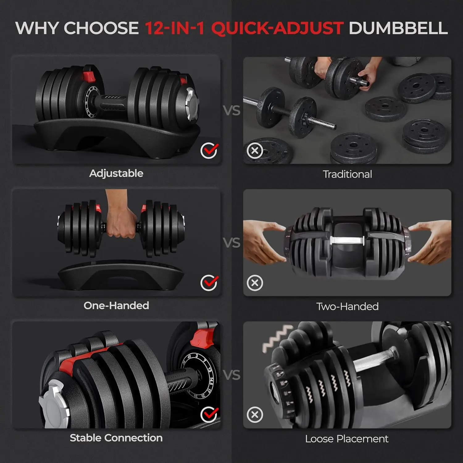 28–90 LB Adjustable Dumbbell Set with Tray 6