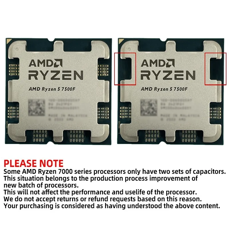 AMD 라이젠 5 7500F 3.7GHz 6코어 12스레드 프로세서, 32MB L3 캐시, 65W TDP, AM5 소켓, PC 게임용, DDR5 메모리 지원