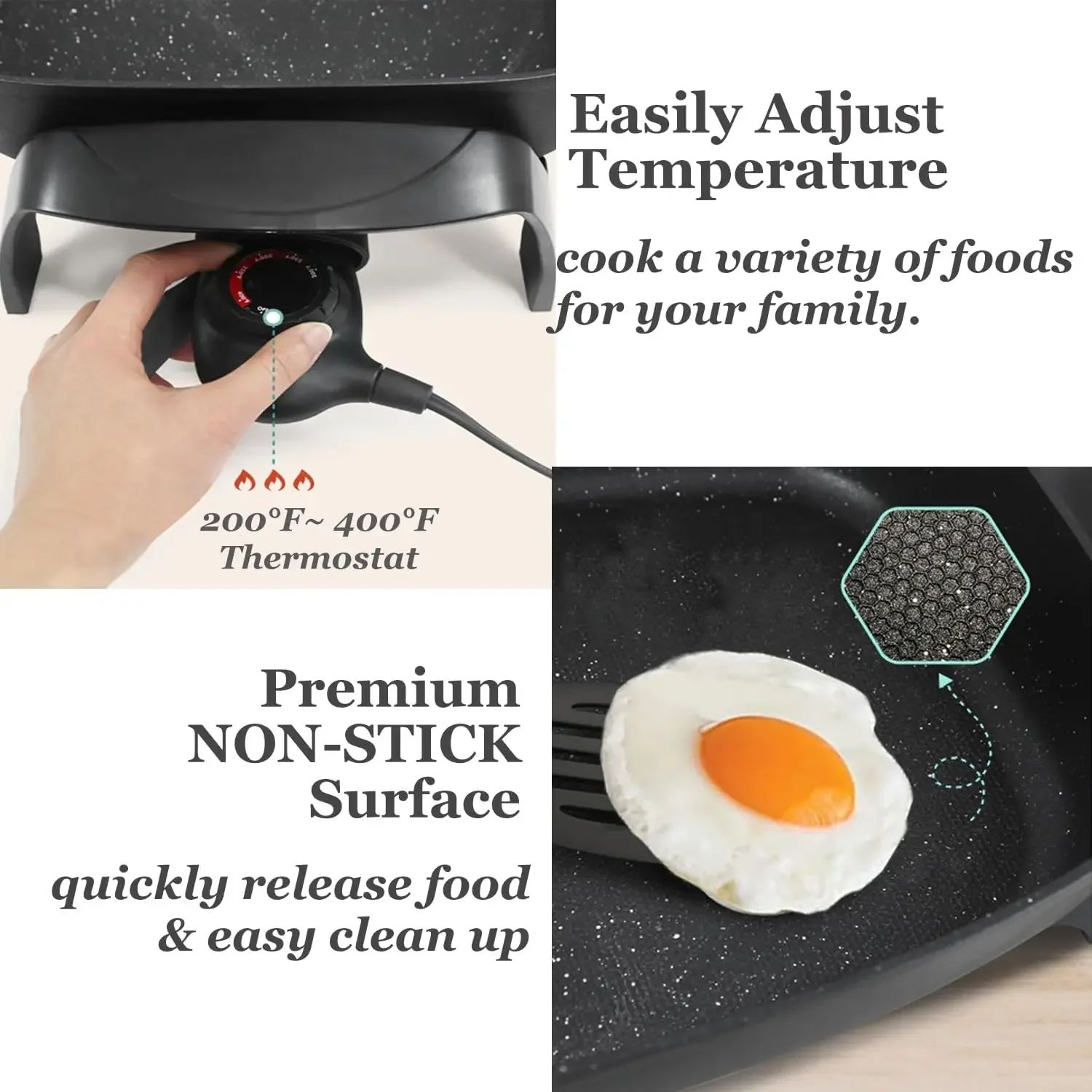 Electric Skillet Nonstick Extra Deep, with Glass Vented Lid 3