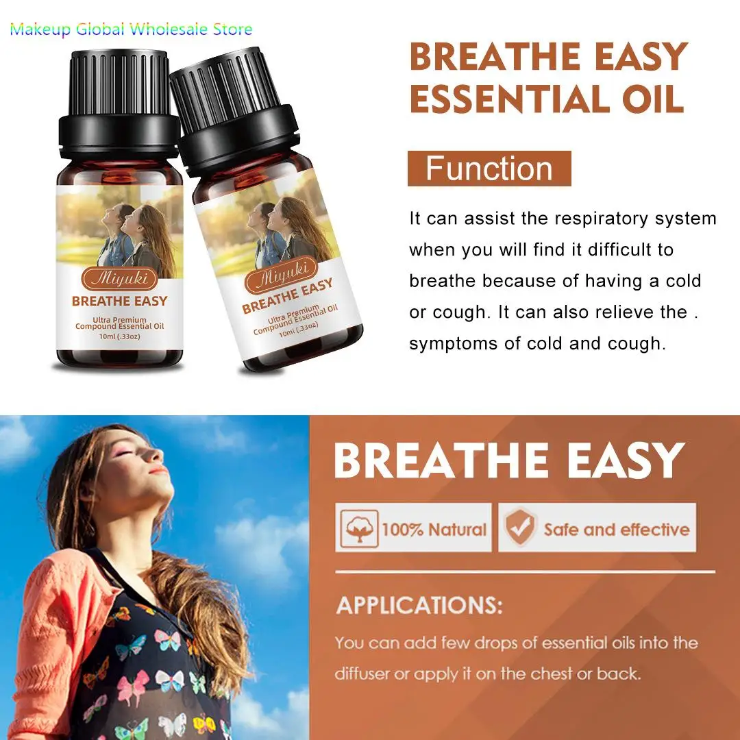 3Pcs*10ml Breathe Easy Ultra Premium Compound Essential Oil Smooth Breathing Oil Refreshing Nasal Breathing Conditioning
