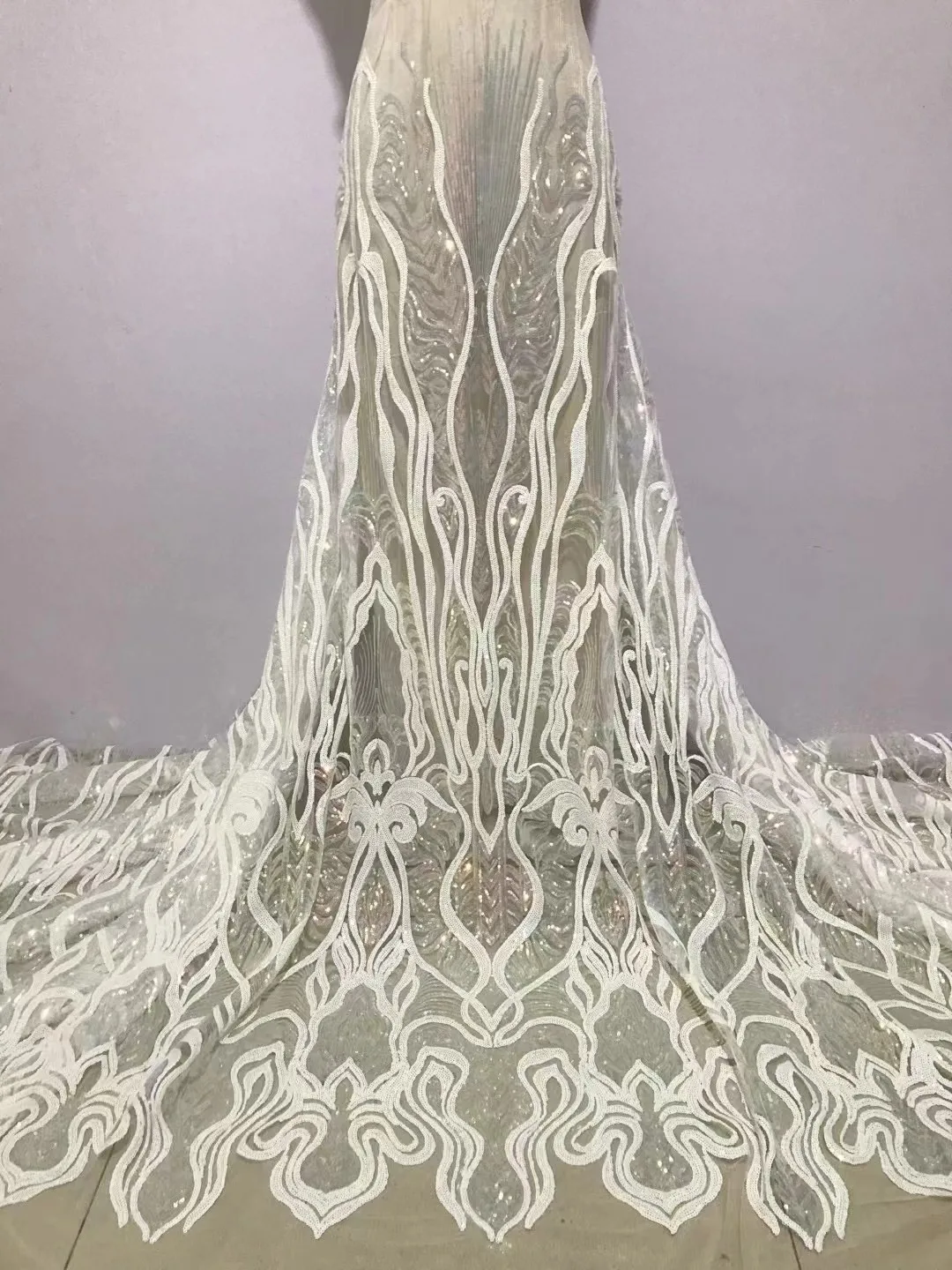 

African Lace Fabric For Sewing Clothing Dresses, French Net Sequins Embroidered Nigeria Tulle Fabric 5 Yards High Quality 2024